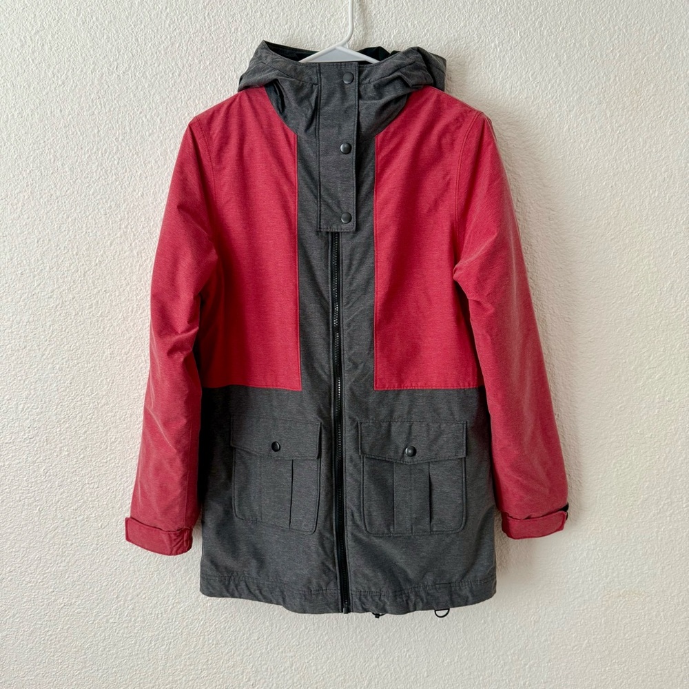 Youth Red and Gray Hooded Ski Snowboard Jacket Unisex